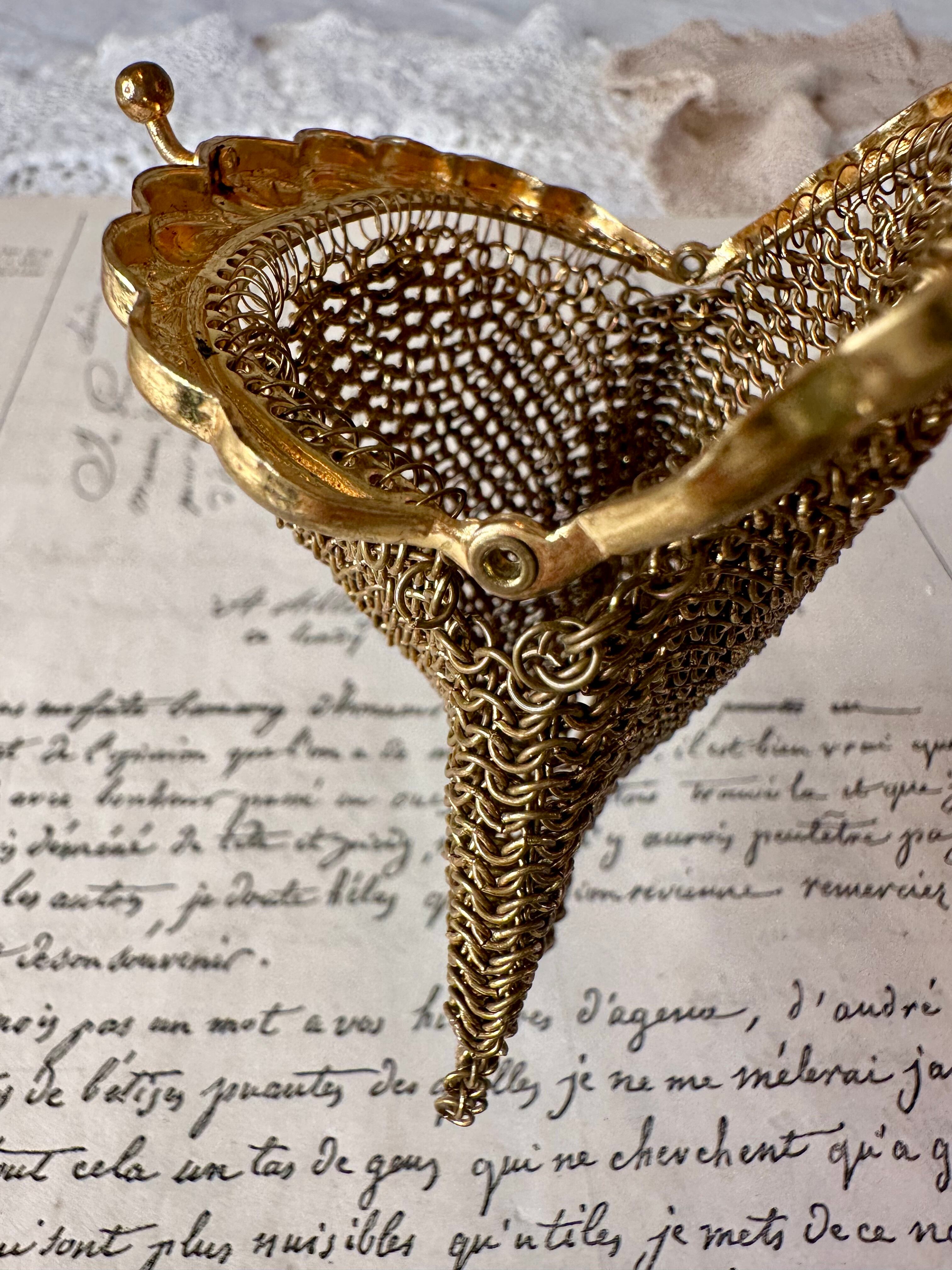 フランスアンティーク1900年頃金彩メタルメッシュがま口パース小銭入れ