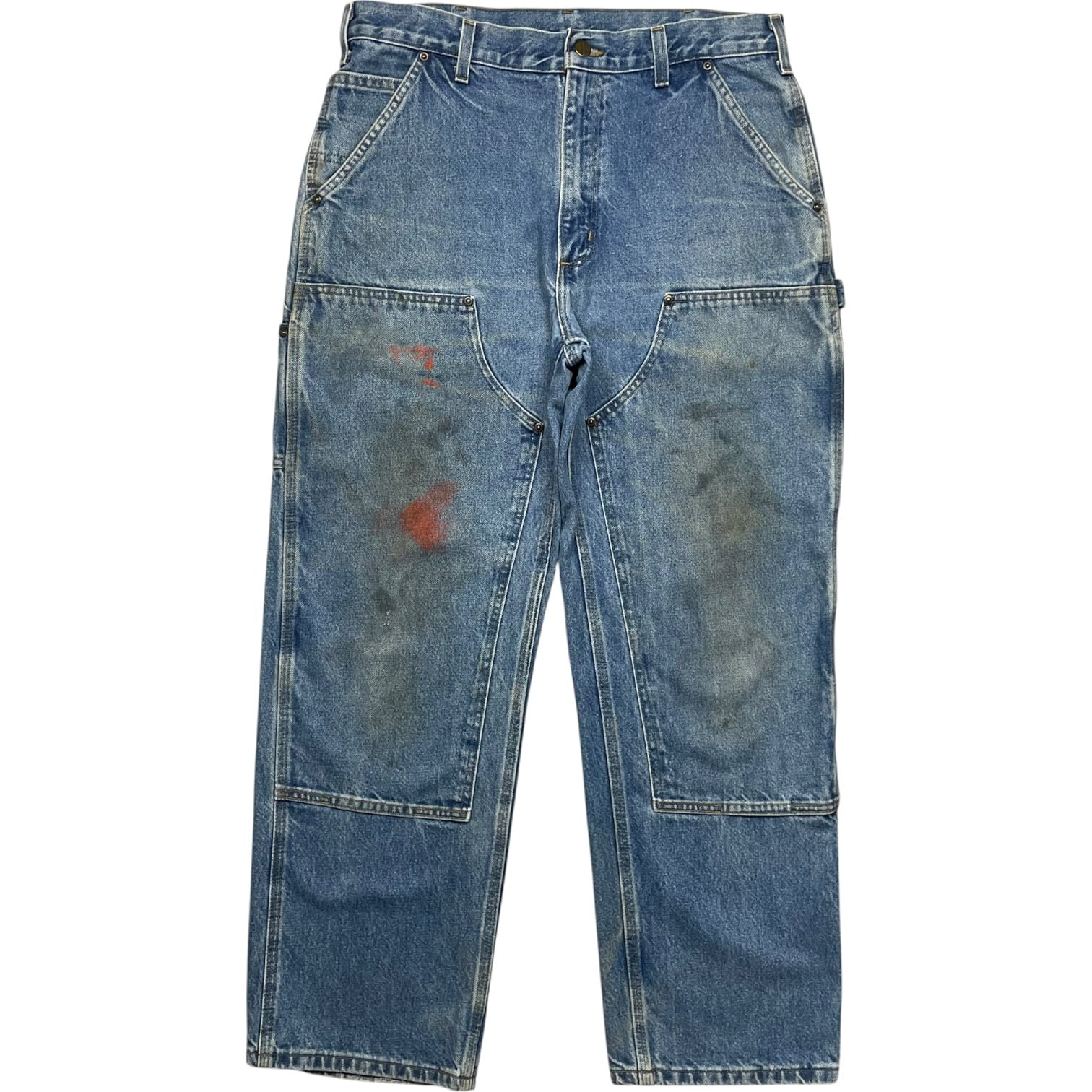 《実寸W35L29》Carhartt カーハート ダブルニー デニム ワークパンツ ペインターパンツ ペイント フェード no.10216