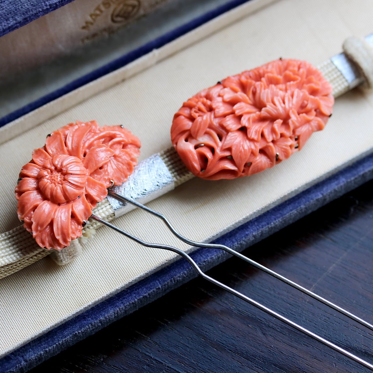 桃色珊瑚 百合 芍薬 菊 アンティーク帯留・簪 セット品 | 結antiques