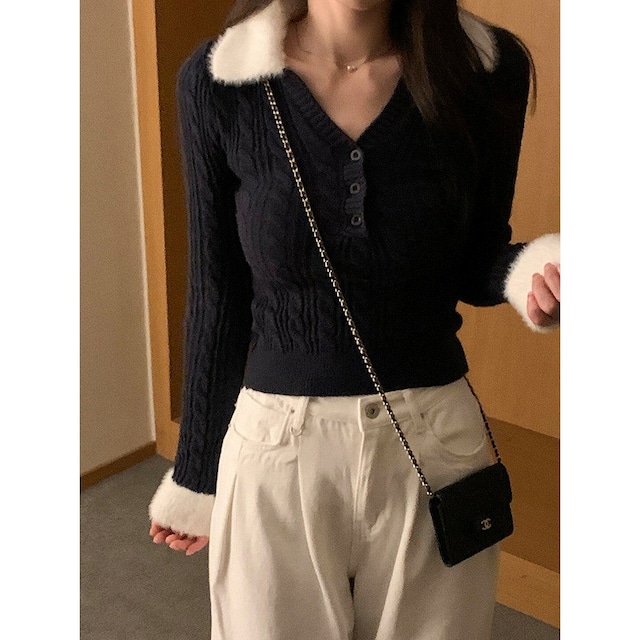 ファーアクセントニット／2col　M02936