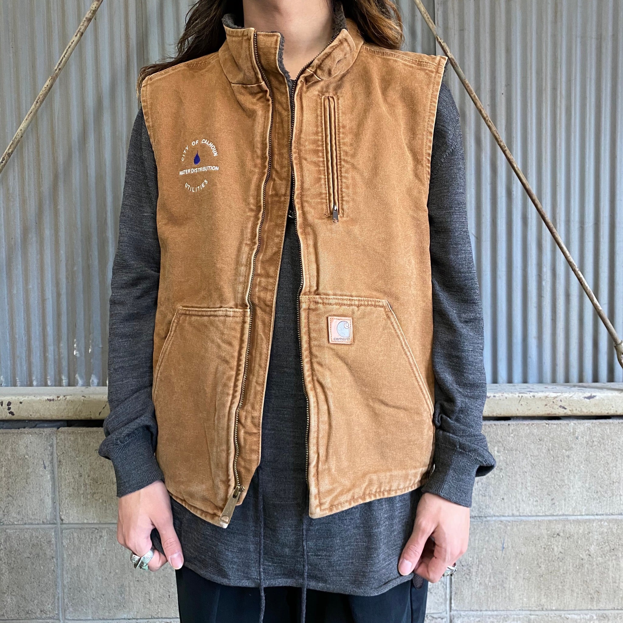 希少】Carhartt ダックベスト 企業ロゴ 革パッチ メキシコ産 古着 www