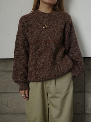 <vintage>leather detail brown knit