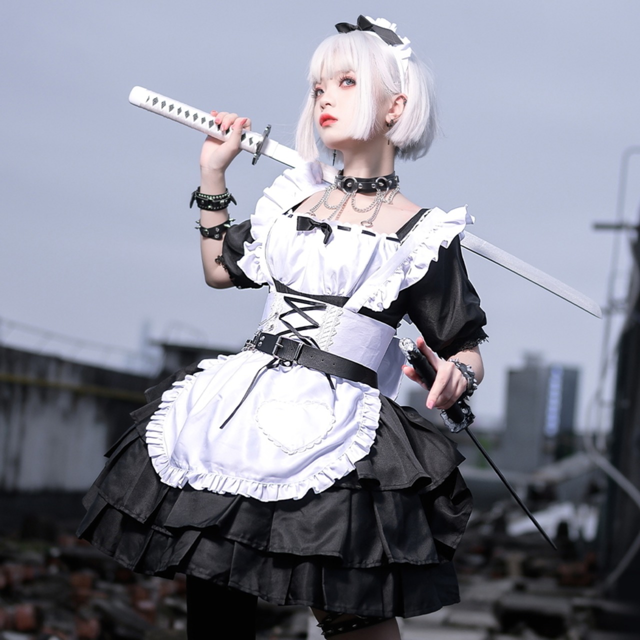 サブカル系 地雷メイド服 COS コスプレ ミリロリ ロリータ ワンピ  