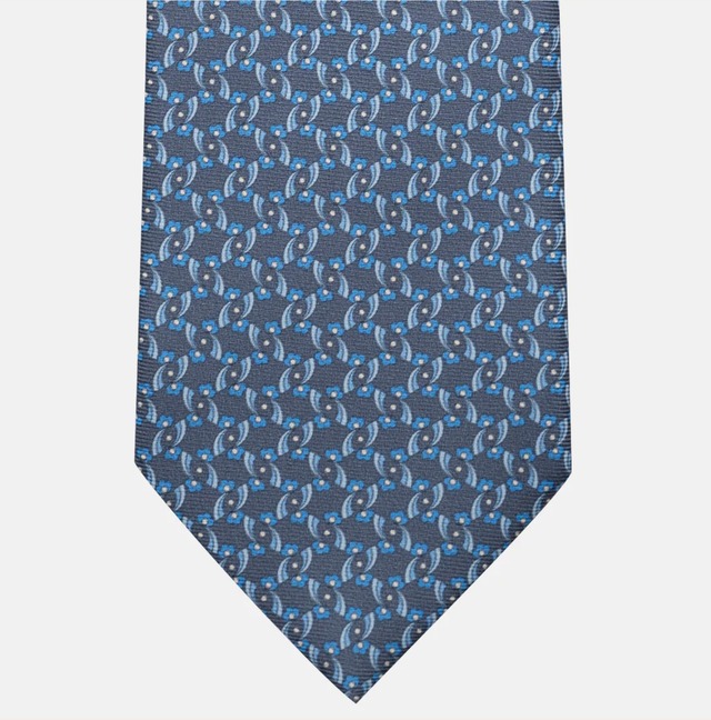 3-Fold Silk Tie, Floral Pattern, Grey - JA056337-9