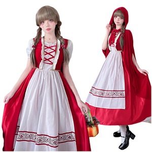 【数量限り】[JUNDOMECY] ハロウィン コスプレ 赤ずきん 大人 レディース 豪華 可愛い 赤ずきんちゃんコスチューム 大きいサイズ 衣装 マント ワンピース エプロン 童話 キャラクター 仮装 パーティー イベント 文化祭 舞台 演出服 Halloween cosplay