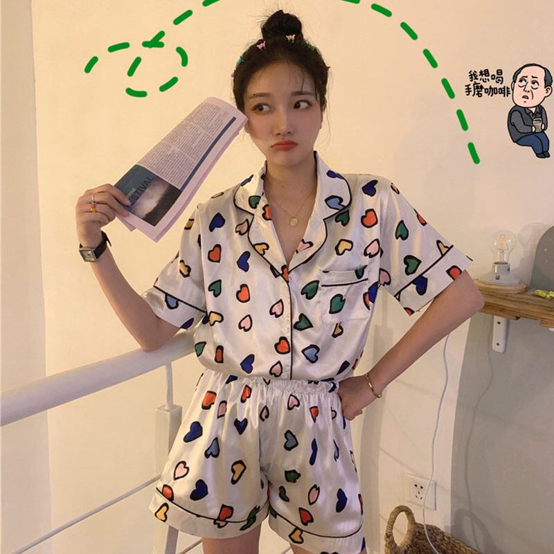 2020年夏トレンド新バージョンルーズマルチカラーキュートアイスシルクは家庭服パジャマスーツ女性の外で着用できます YY-ファッション82458165143