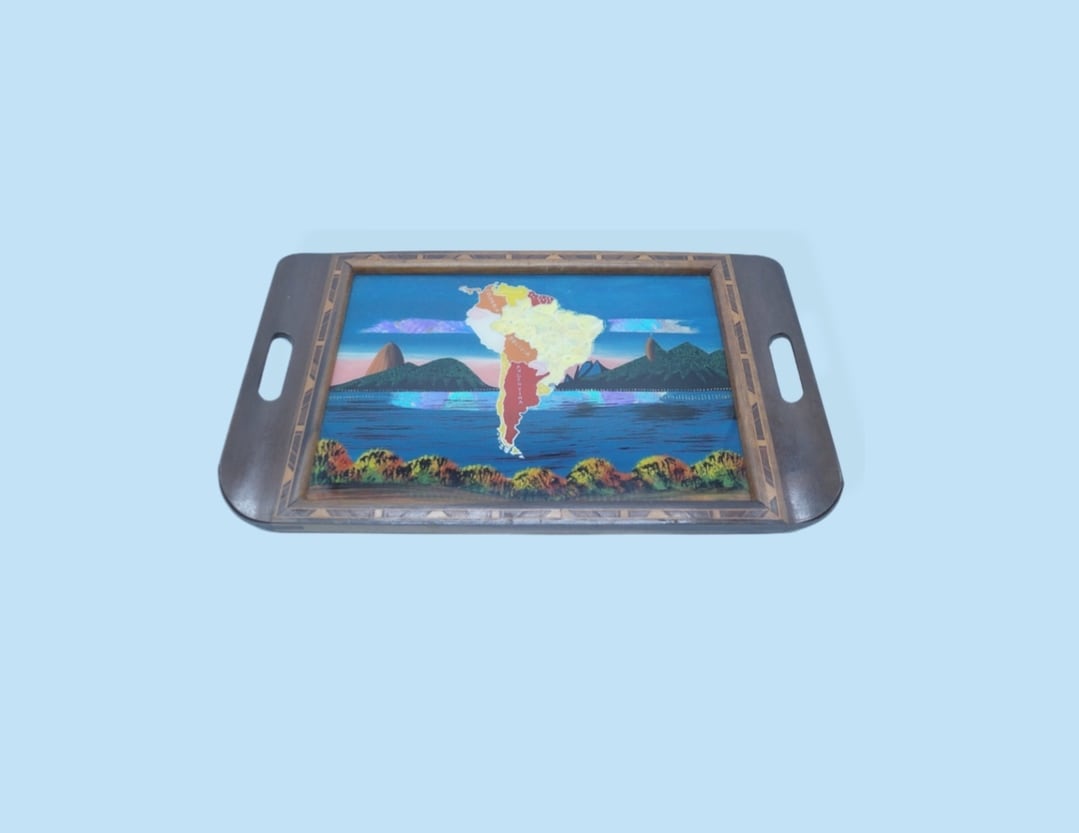SOUTH AMERICA MAP ROSEWOOD TRAY
