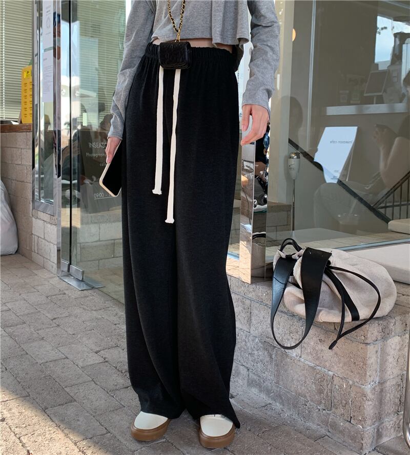 ブラックハイウェストカジュアルパンツ オータムルーズ 秋物 モンロー58233104506