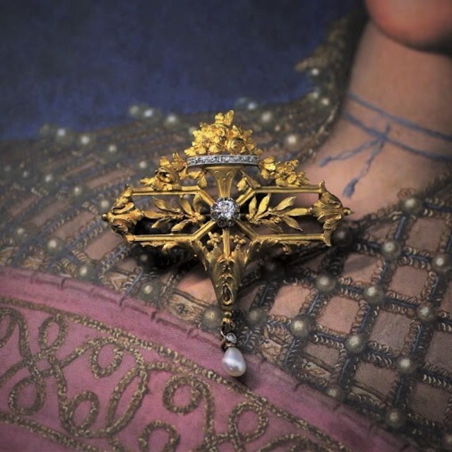 French Gold , Diamond & Pearl Brooch