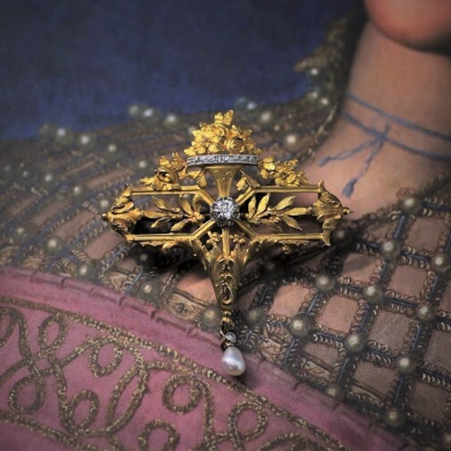 French Gold , Diamond & Pearl Brooch