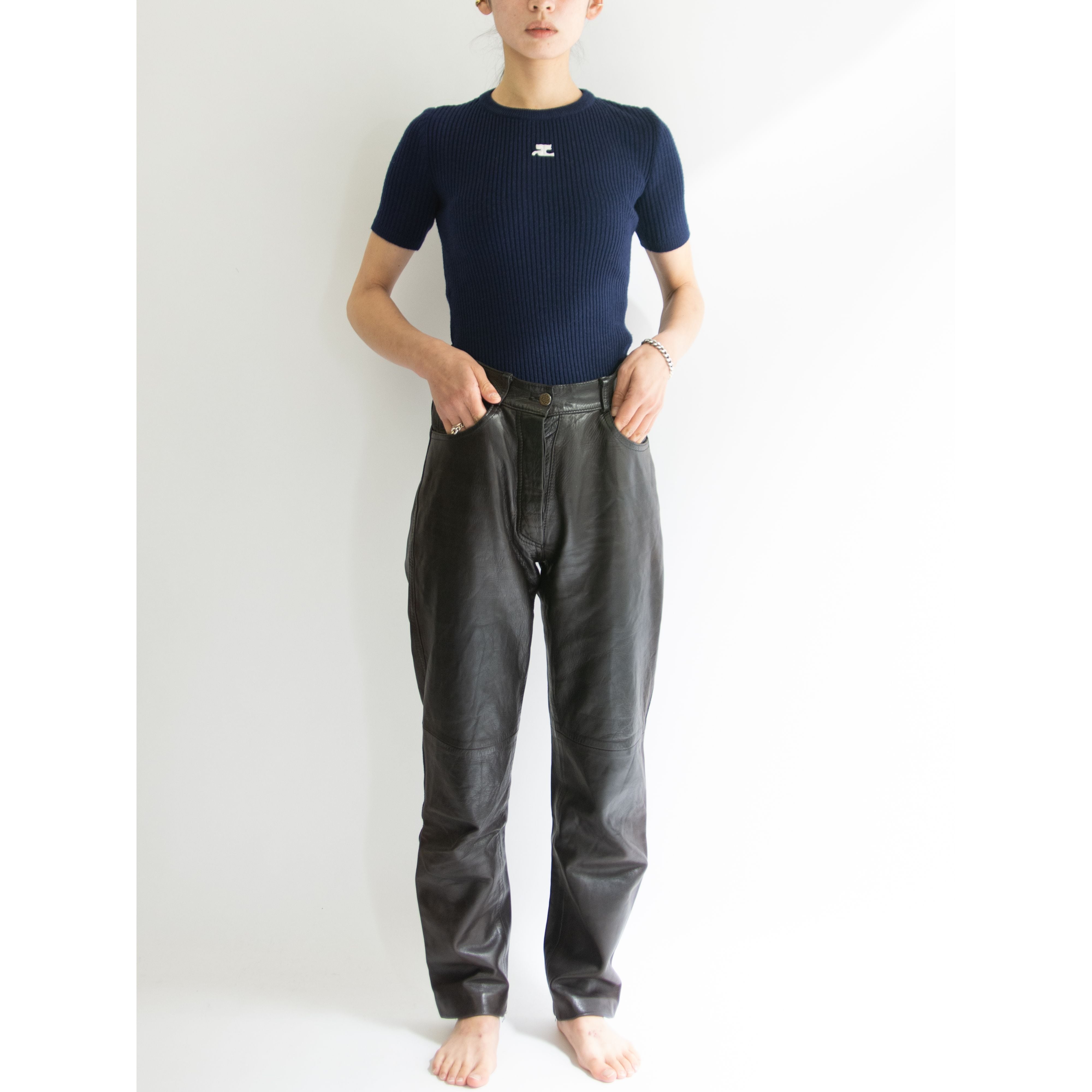 【courreges】Made in France 70-80's 100% Acrylic H/S Pullover（クレージュ フランス製 アクリルプルオーバー 半袖クルーネックニット）