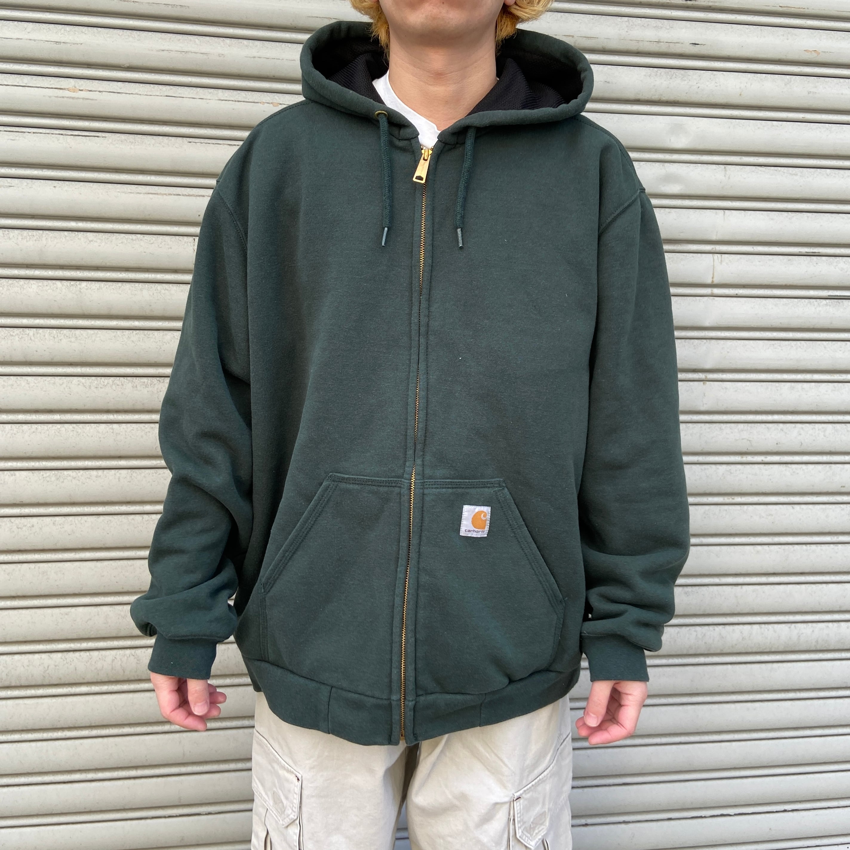 カーハート　ジップパーカー　グリーン　carhartt パーカー　フード