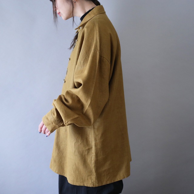 "刺繍" good design double button over silhouette linen shirt