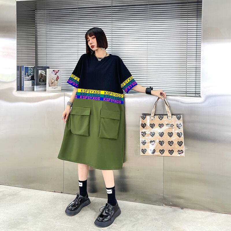 ドレス サマーカラーポケットスカート スリムロング 夏物 ラブタオタオダレンハウス59929443577