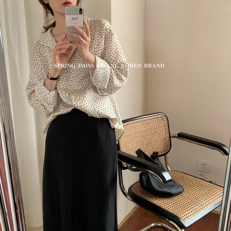 スタンダードシャツ スプリングルーズトップス レディース ロング レトロ 春物 ビッグFスモールZ韓国48053237430