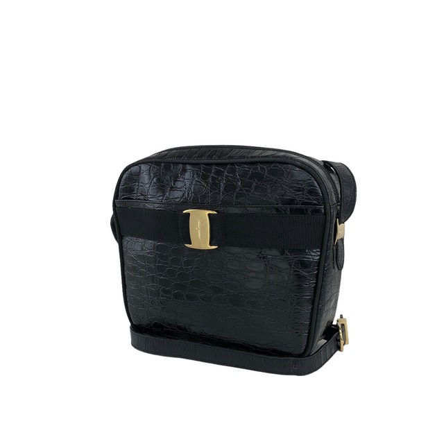 Salvatore Ferragamo サルヴァトーレ フェラガモ ショルダーバッグ ブラック ヴァラ クロコ型押し レザー gwathp
