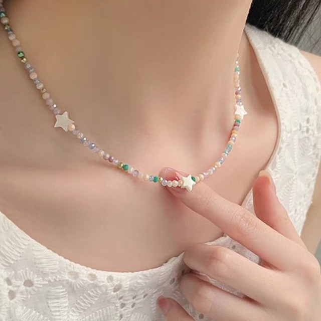 Amazon.co.jp: ALRNBY カラフルビーズ宝石ネックレス 女性用 天然石 