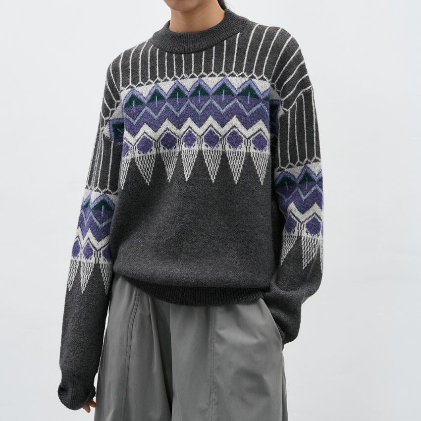 loose fit fair isle knit　J00251