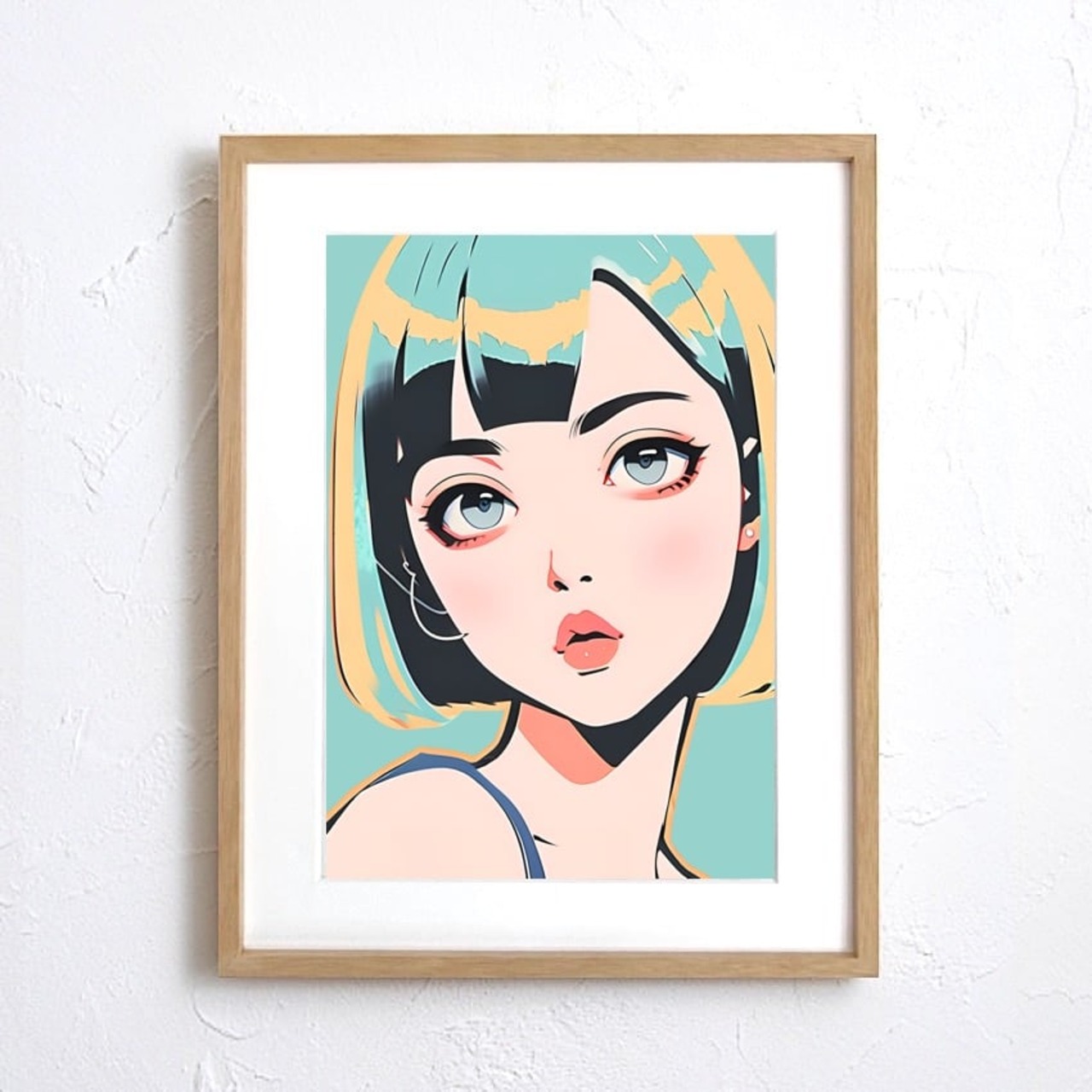 Bob Girl Ⅸ｜透明感あるパステルグリーン女性アートポスター｜モダンで爽やかな空間に最適｜高品質プリント｜A2ポスター