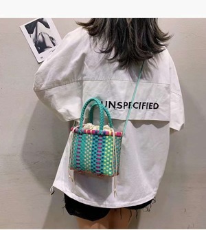 巾着付きマルチカラーカゴバッグ  　AS105-X111