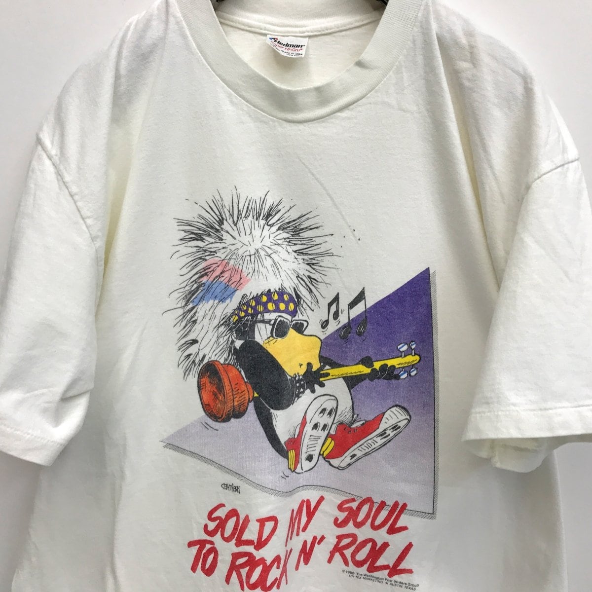 80年代 USA製 80's POP ロックペンギン ROCK'N ROLL メッセージＴ キャラＴ ホワイト XL 半袖