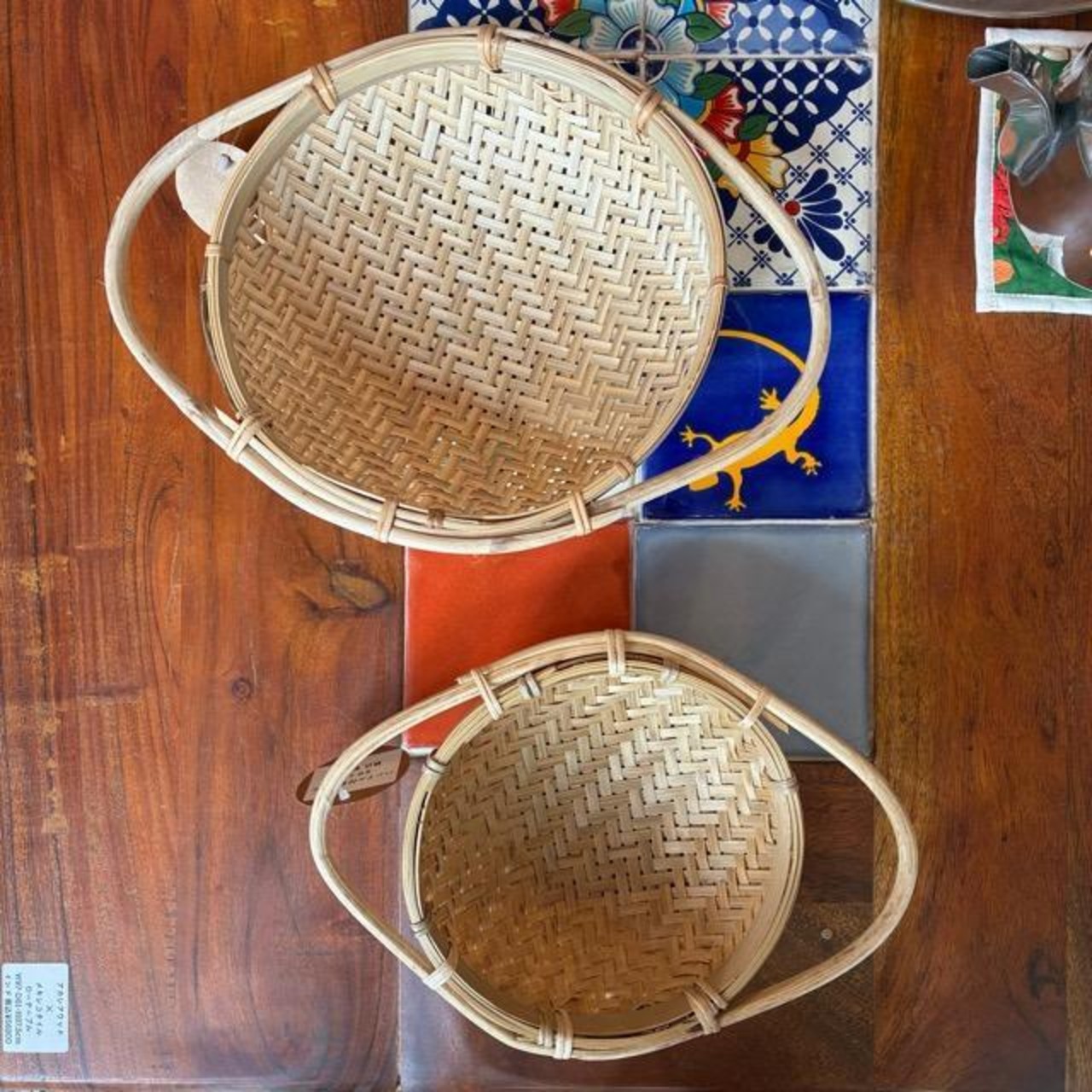 Bangladesh Bamboo basket with handle S　バングラディッシュ　持ち手付き竹ザル　S　ボウル　水切り　野菜　果物　バンブー　籐　竹ざる　バスケット