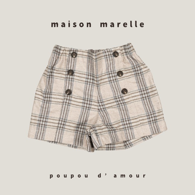 18m~8Y 送料無料 【予約】maison marelle｜Short SEVRES- beige tartan/(11月上旬以降入荷予定)