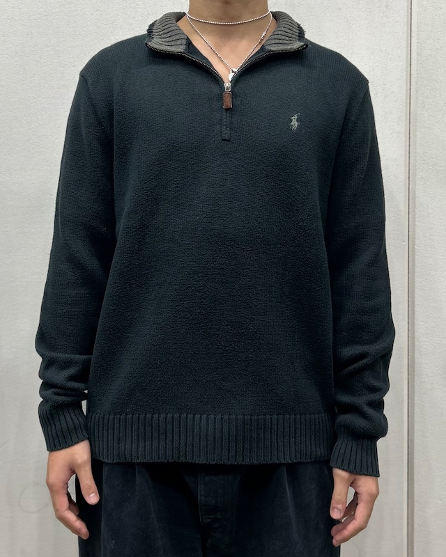 90's~00's Polo by Ralph Lauren Half Zip Cotton Knit ''BLACK''【下北沢店】