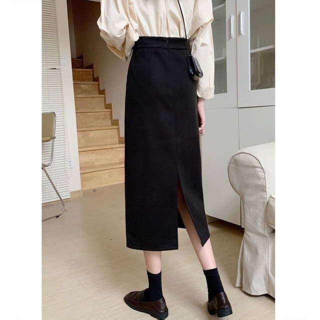 Slit Wool Skirt