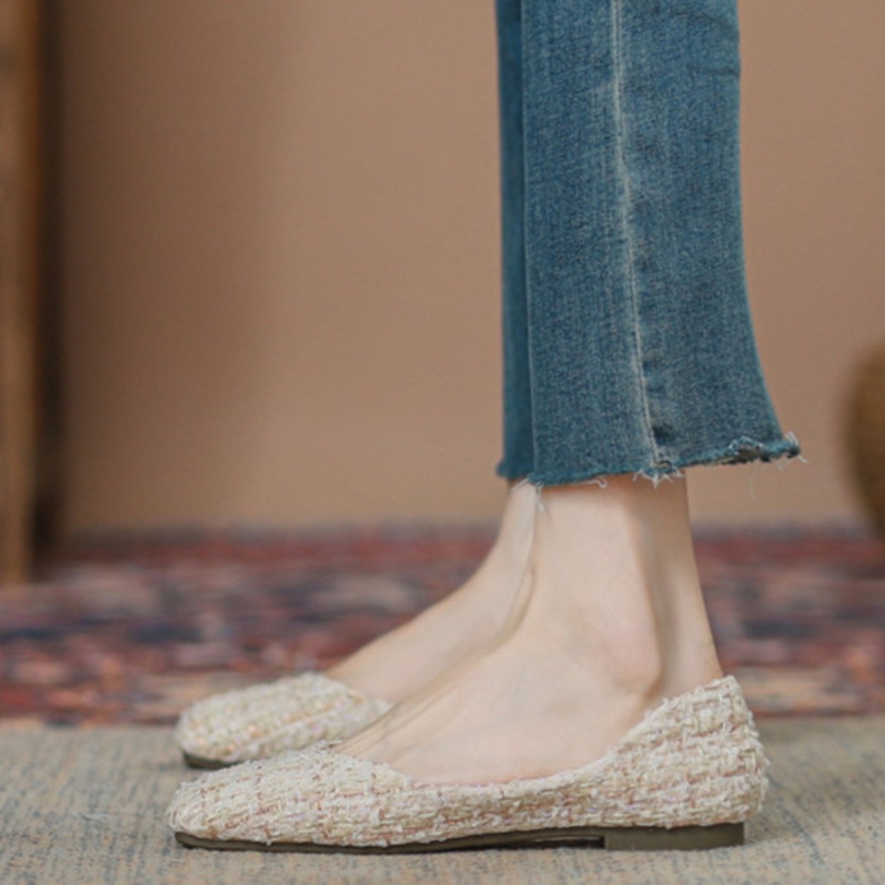 編み込みスクエアトゥフラットシューズ 2Type W10121