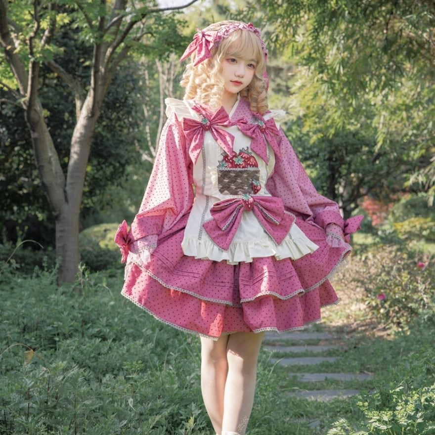 ロリータファッション 華ロリ中華風セットアップ パンダ柄とイチゴ柄