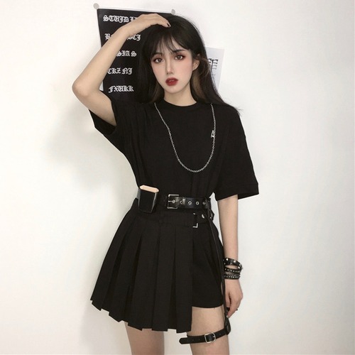 ✞ ダークソリッド カラーロングTシャツ プリーツスカート ショート ラウンドネック ソリッドカラー ✞ゴスロリ SM ミリ 甘ロリ クラロリ 和ロリ エレガント 黒ロリ 姫ロリ 華ロリ BB-BB0180534