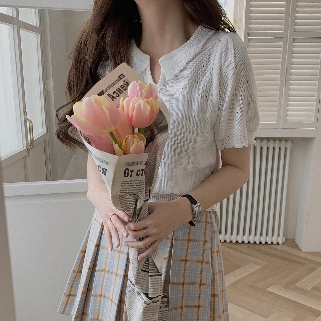 トップス レディース ニット セーター ミニ丈 ショート丈 半袖 Vネック スキッパー 襟付き フリル サマーニット かわいい 大人可愛い きれいめ シンプル カジュアル 清楚 おしゃれ レトロ お嬢様 おとな ナチュラル キュート ガーリー 爽やか オフィス ビジネス OL 通勤 学生 通学 デート お出かけ 女子会 旅行 ライトブルー オフホワイト グリーン ネイビー ブルー ベージュ ローズピンク 春 夏 秋 10代 20代 30代 韓国系 着回し 普段使い 定番 コーデ インスタ モテ 送料無料