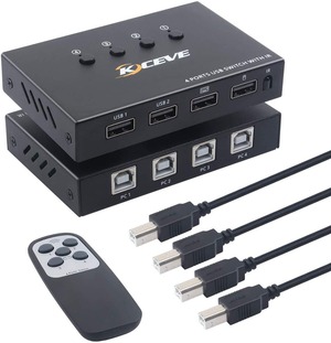 KCEVE USB切替器 4入力4出力 USB切り替え+ハブ4台用
