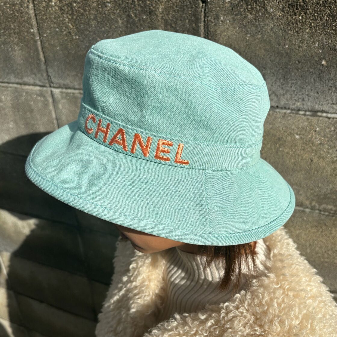 Used CHANEL シャネル ハット ロゴ Mサイズ コットン デニム アクア 