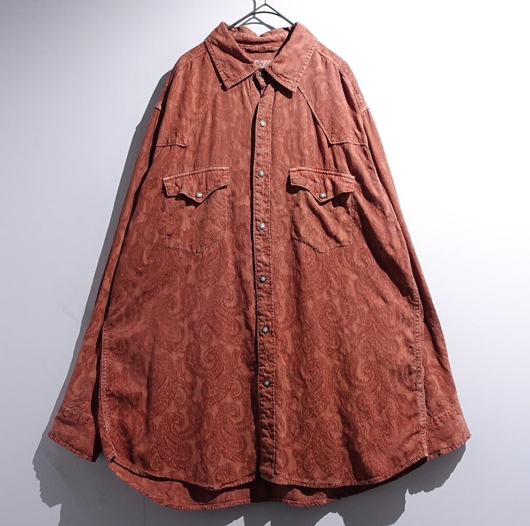 Smoky Orange Paisley Jacquard Silk & Cotton Western Shirt