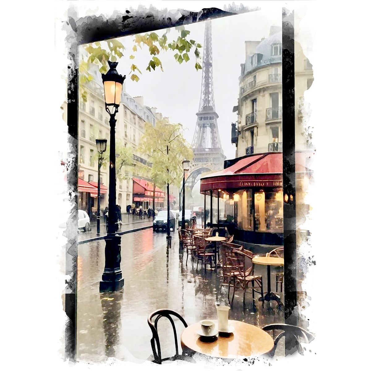 絵画 フランス 風景画(街並み) パリのカフェ インテリアアート額付き 