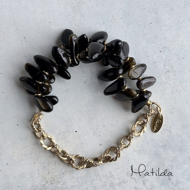 【再販】Chain & stone bracelet（ゴールデンオブシディアン）