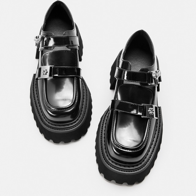 厚底プラットフォームソールダブルストラップローファー 1color SH0127