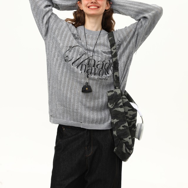 logo mesh line knit　ロゴメッシュラインニット　J1283