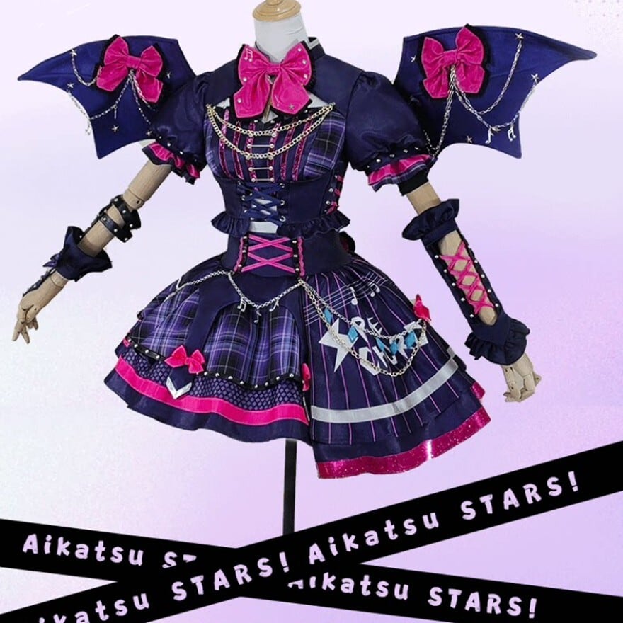 ライブ衣装|ピンクリボンとバットウィングが舞うチェック柄アイドルコスチューム|SEASONZ