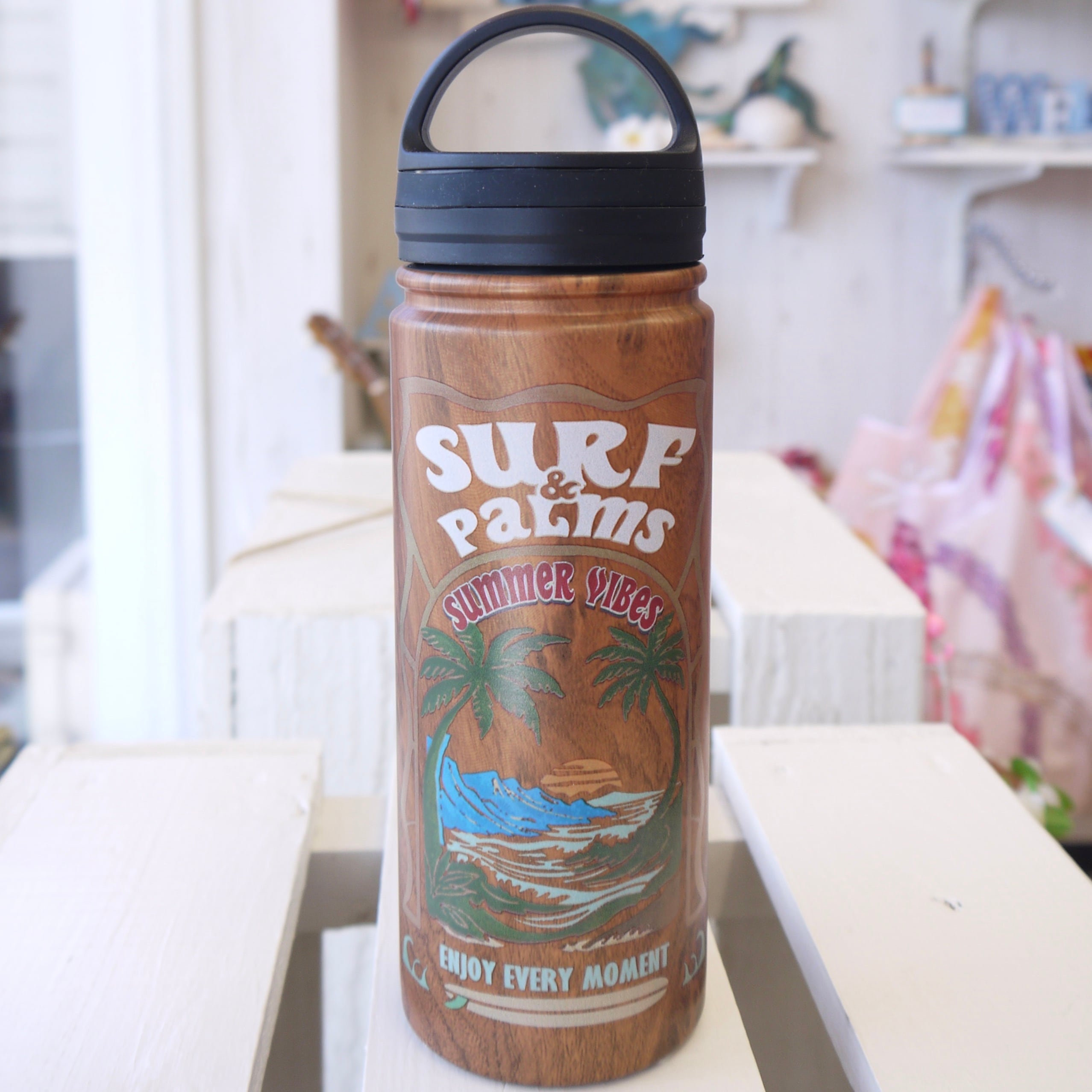 ハワイ タンブラー ステンレスボトル 水筒 木目調デザイン 500ml サーフ ビーチ アウトドア メンズ ハワイアン雑貨 <BEACH>