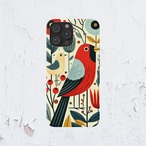 受注生産 iPhoneケース 鳥と赤い丸花の民芸柄｜鳥モチーフ FMSY121B