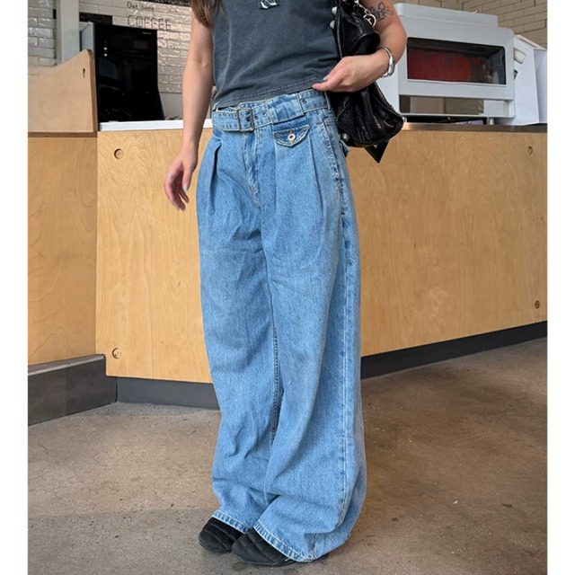 belt-design tuck denim　ベルトデザインタックデニム　J2098