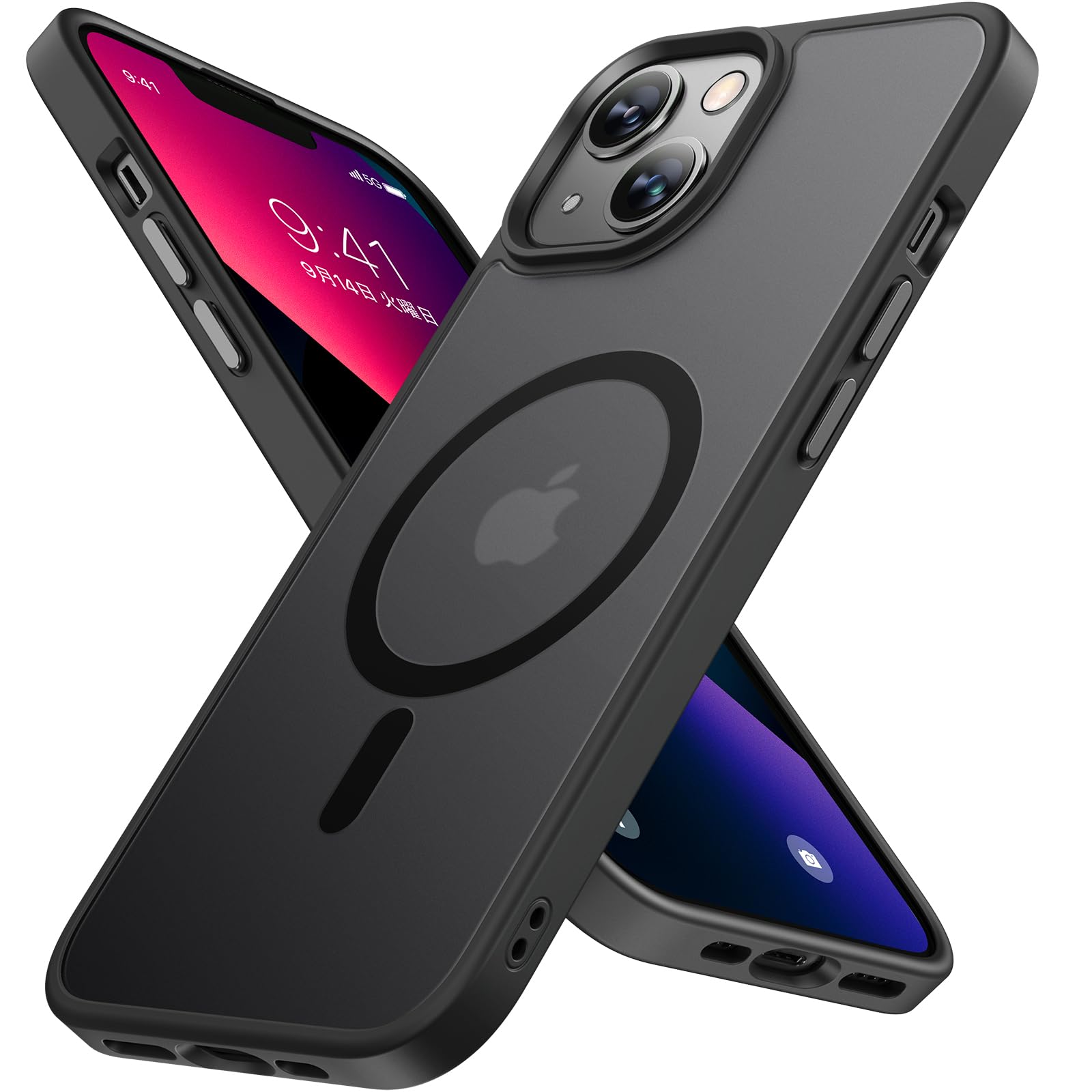 Miracase iPhone 13 ケース【MIL米軍規格】耐衝撃 傷防止 指紋防止 黄ばみ防止 25W急速充電対応 半透明 黒