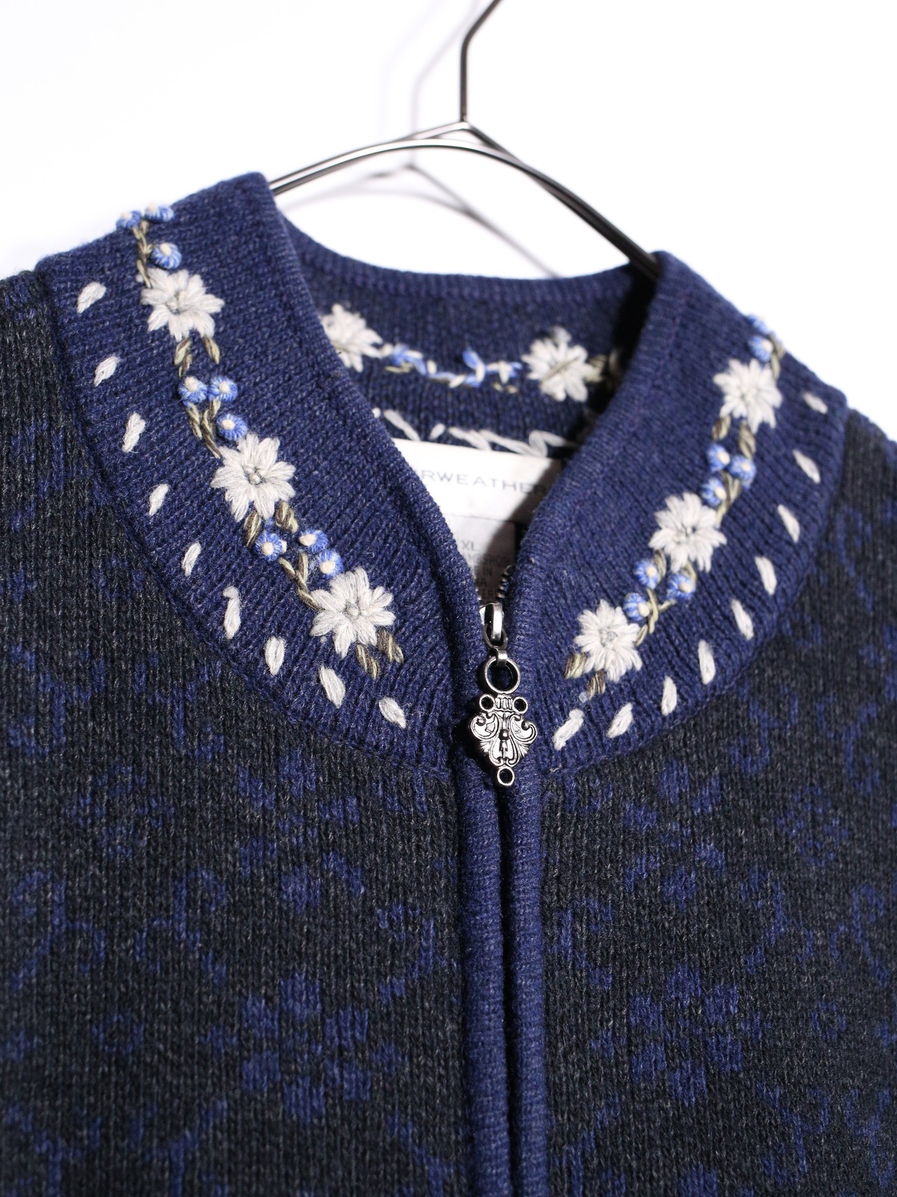 "刺繍×花" zip-up knit jacket - 8