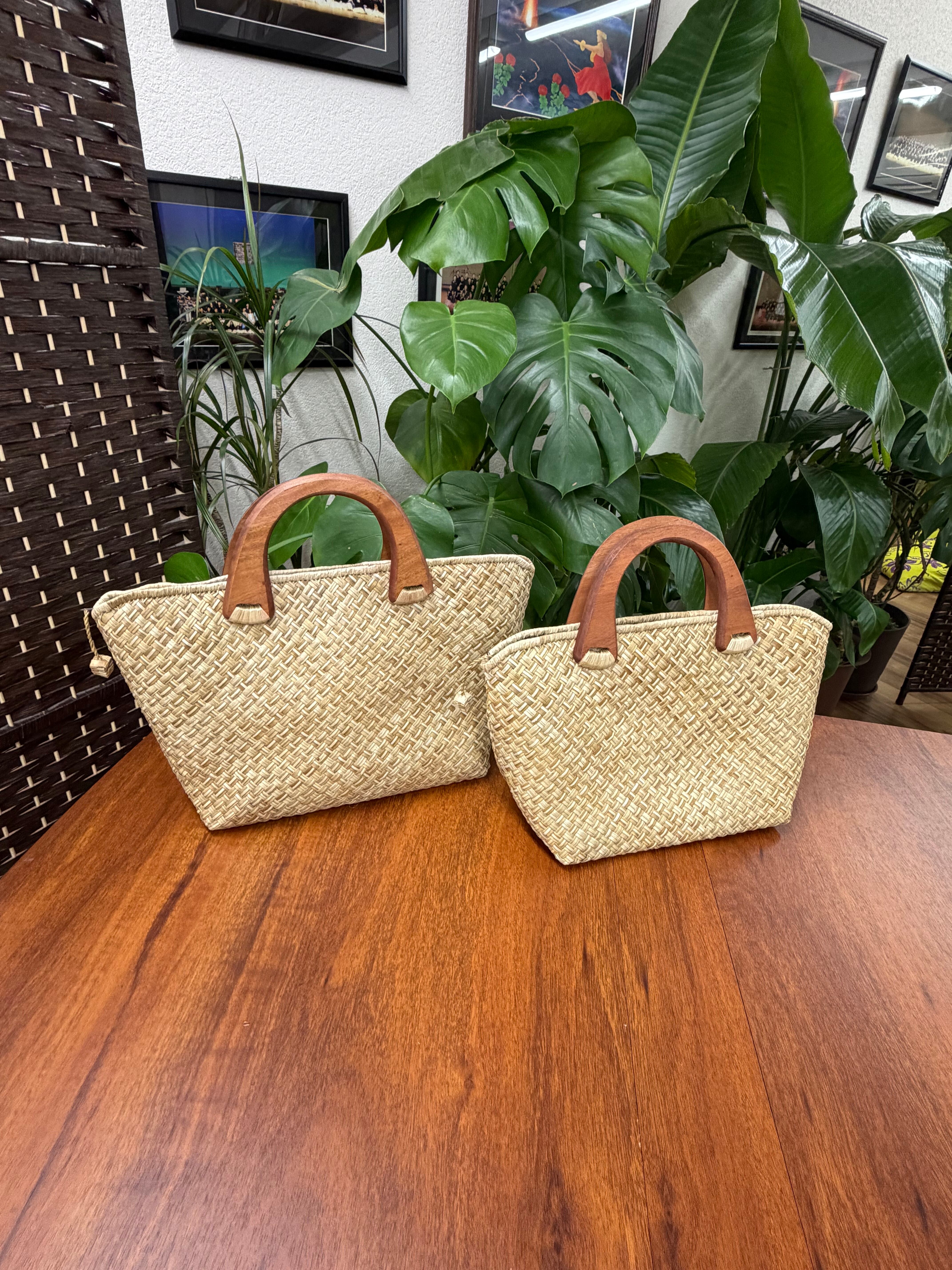 新品ハワイから到着したて　ラウハラバッグ　人気ウッドサークル持ち手ラウハラトート ラウハラバッグ | AlohanaShop