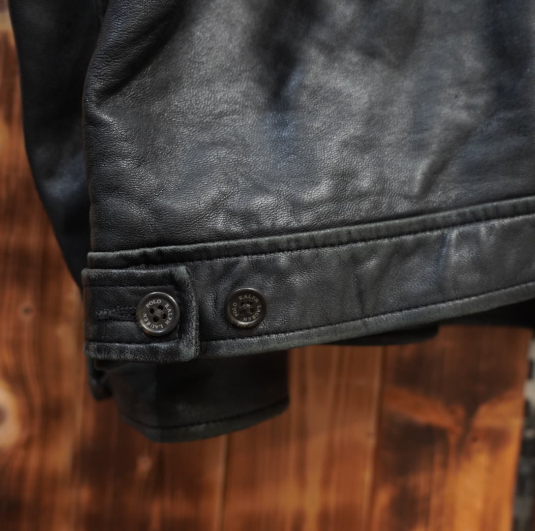 希少XXL Polo by Ralph Lauren 黒 レザー ジャ ralphlauren ブラック レザージャケット XXL/ラルフローレン 黒 革