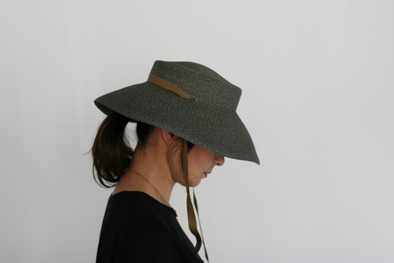 【chisaki】Lala ペーパー素材ハット / Grey×Beige ribbon