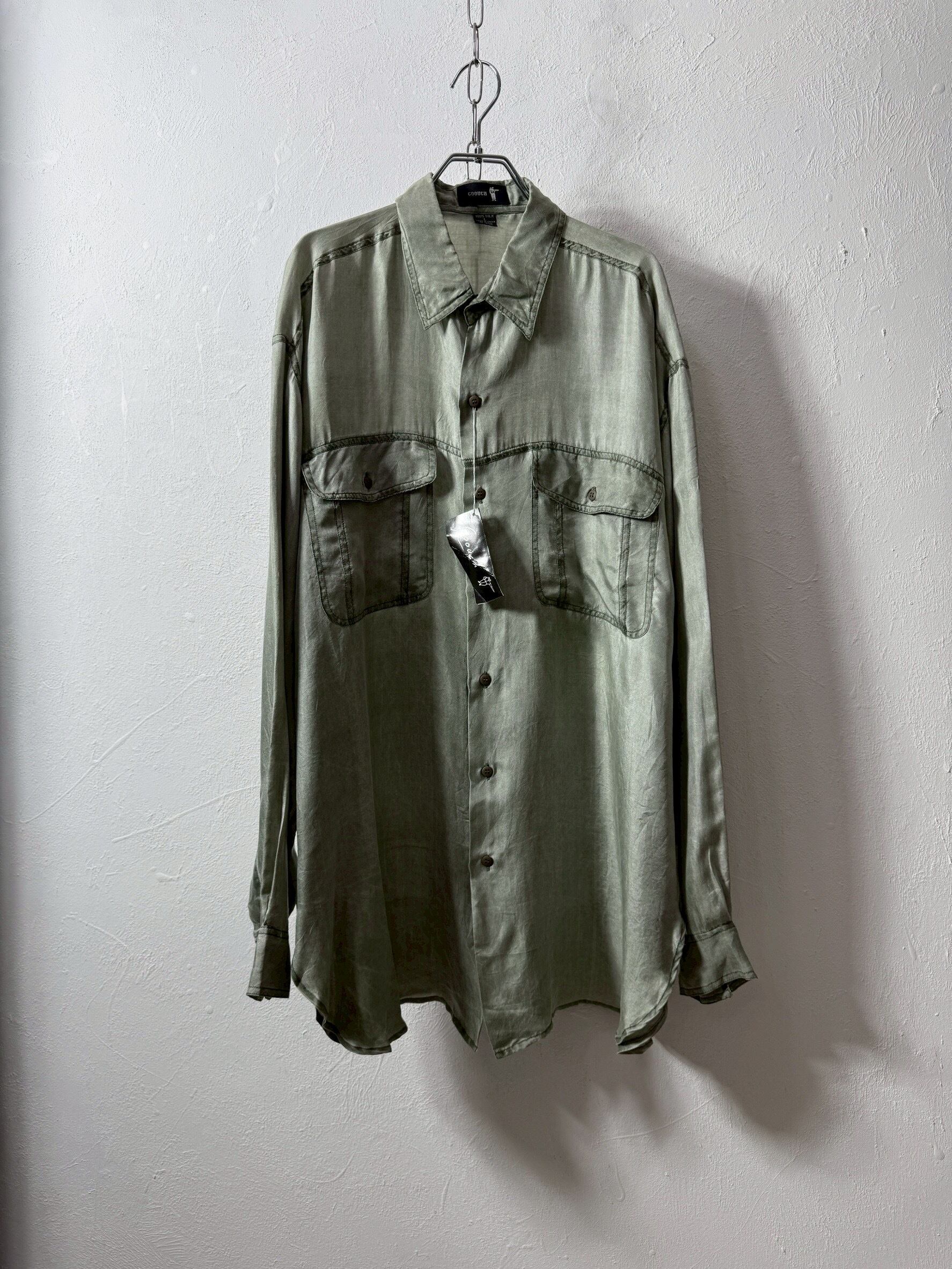 90’s “GOOUCH” silk green fade shirt